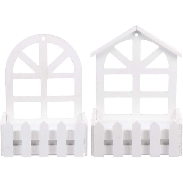 Juego de 2 maceteros de pared blancos para maceteros colgantes de madera, soporte para plantas montado en la pared, escalera para interior, exterior, jardín vertical, decoración de sala de estar