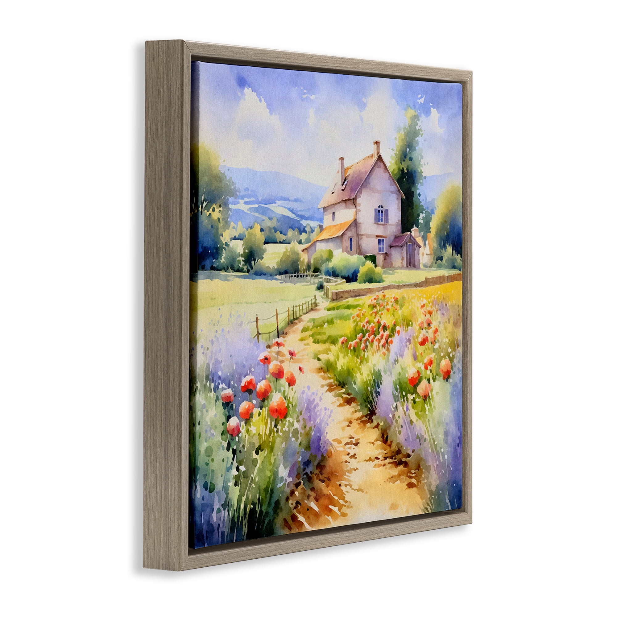 Stupell Industries Provence Cottage Gardens Landscape & Nature Painting Brown Floater Framed Canvas Art Print Wall Art, 18 x 18