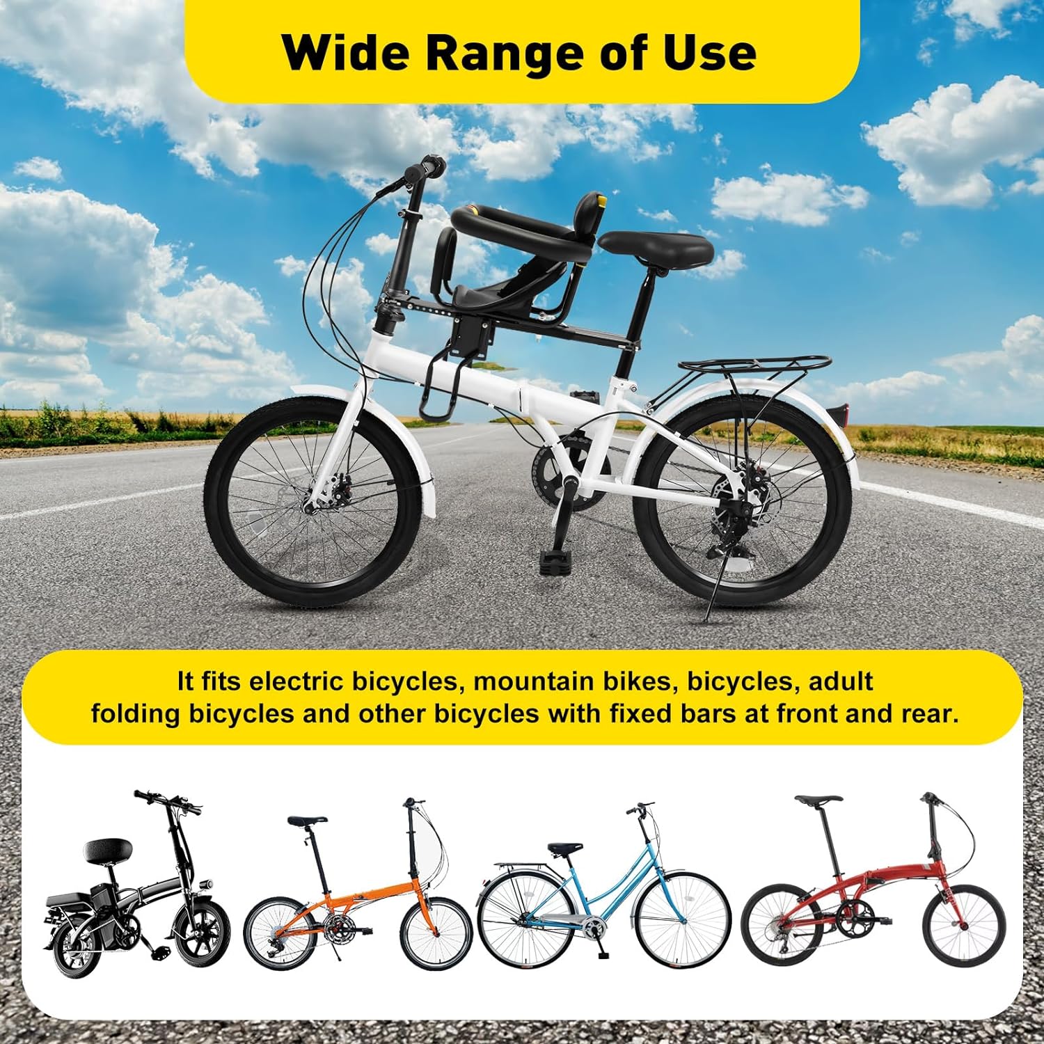 Kids Bike Seat Black Portable Position adjustable Baby Bike Seat Front Mount Toddler Child Bike Seat Suitable for 8 Months-6 Years Old Child Bicycle Seat for Adult Bike Mountain Bike Electric Bikes