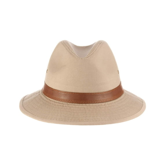 Dorfman Pacific Men's One-Piece Canvas Faux Leather-Trim Safari Hat,Kaki,Large
