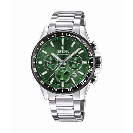 Festina Timeless Chronograph Stainless Steel Green Dial Quartz F20560-4 100M Men's Watch