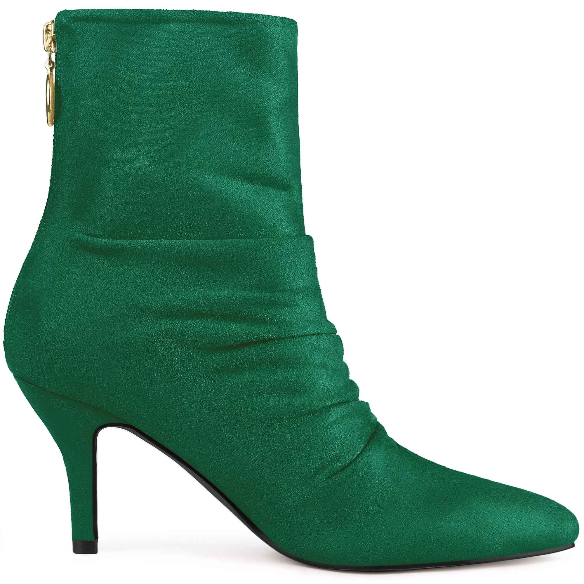 DARING DIVA Women's Pointed Toe Back Zip Stiletto Heel Ankle Boots Emerald Green 10