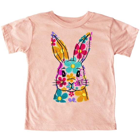 Floral Bunny Print Easter Shirt for Girls Bright Easter fun shirt for Girls Peach Shirt Youth Small