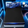 thumbnail image 4 of Erosebridal Dirt Bike Sport Zipper Queen Comforter Set with Fitted Sheet and 2 Pillowcases for Boys Men, Blue Graffiti Streak Print Zipper Bedding Set, Black Reversible, 4-Piece, 4 of 7