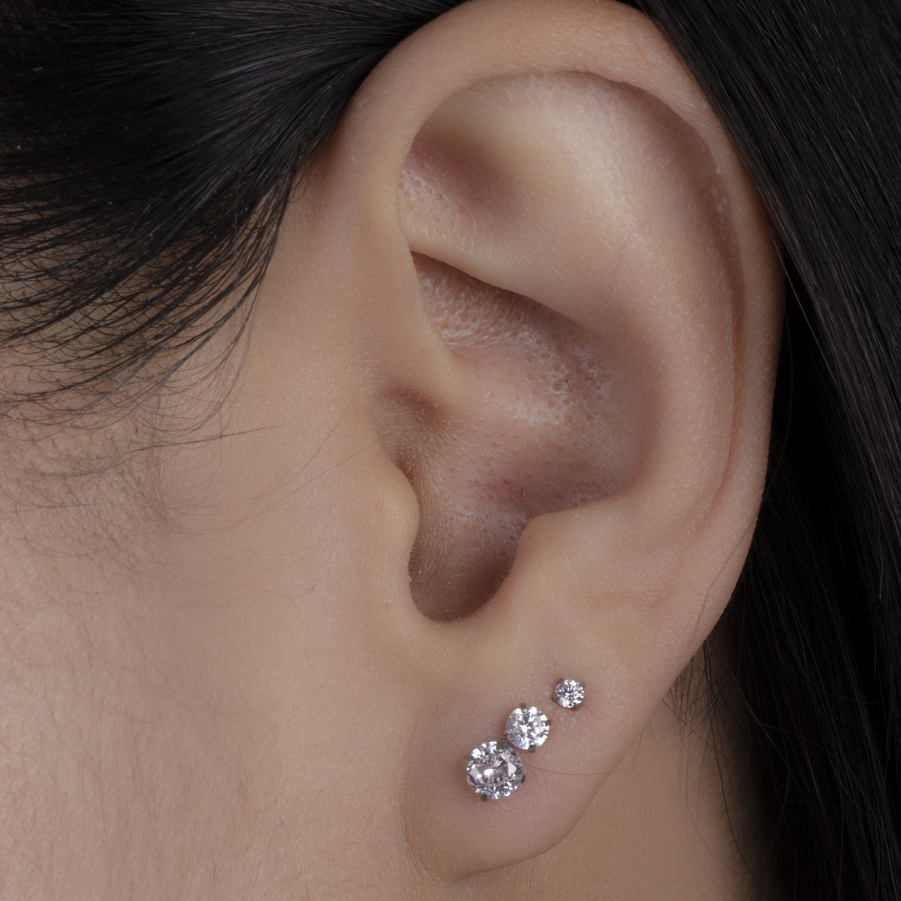 ChicBianca Flat Back Stud CZ Earrings, Implant Grade Titanium, Gold & Silver, 4 Pairs