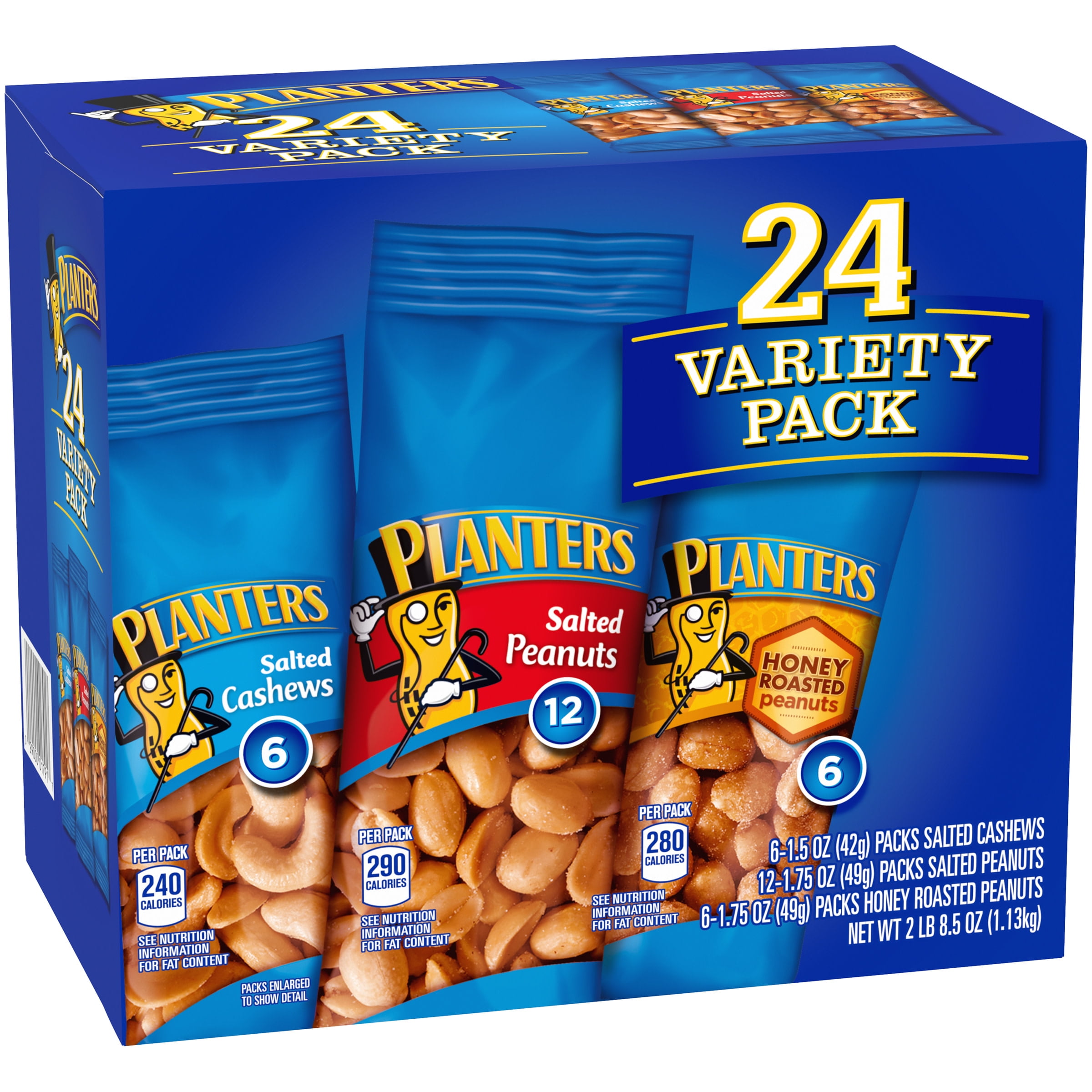 Planters Salted Cashews Salted Peanuts Honey Roasted Peanuts Variety Pack 24 Ct Packs Walmart Com Walmart Com