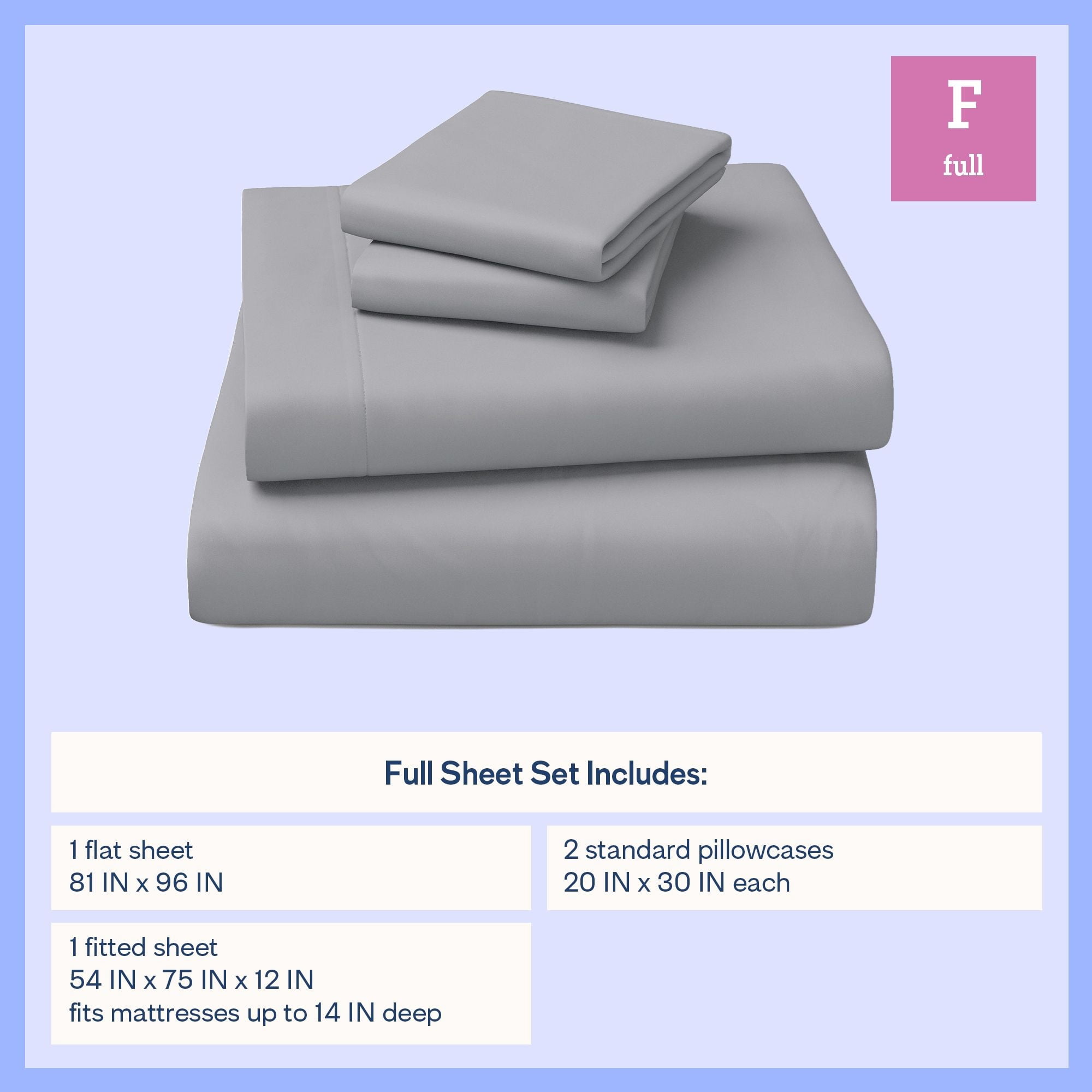 Mainstays Kids Microfiber Bed Sheet Set, Full, Gray, 4 Pieces