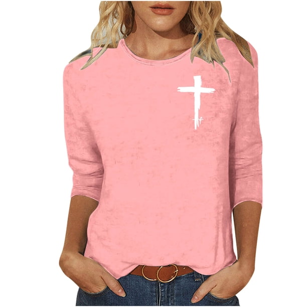 Mujeres Tres Cuartos de Manga Tops Moda Impresa Suelta Casual Cuello Redondo Suéter Blusa con Mangas 3/4, Mezcla de Poliéster para el Uso Diario de Verano