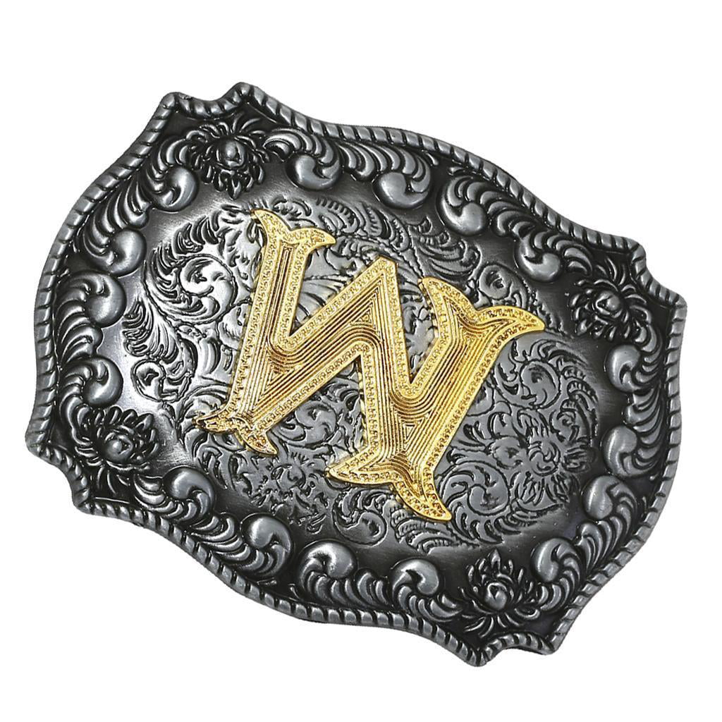 Fashion Cowboy Belt Buckles for Men Initial Letters A to Z Western Belt Buckle,Gold 