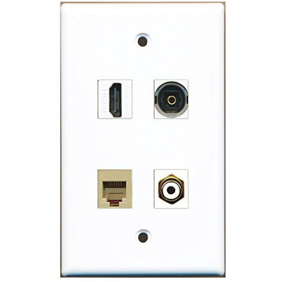 RiteAV - 1 Port HDMI 1 Port RCA White 1 Port Phone RJ11 RJ12 Beige 1 Port Toslink Wall Plate