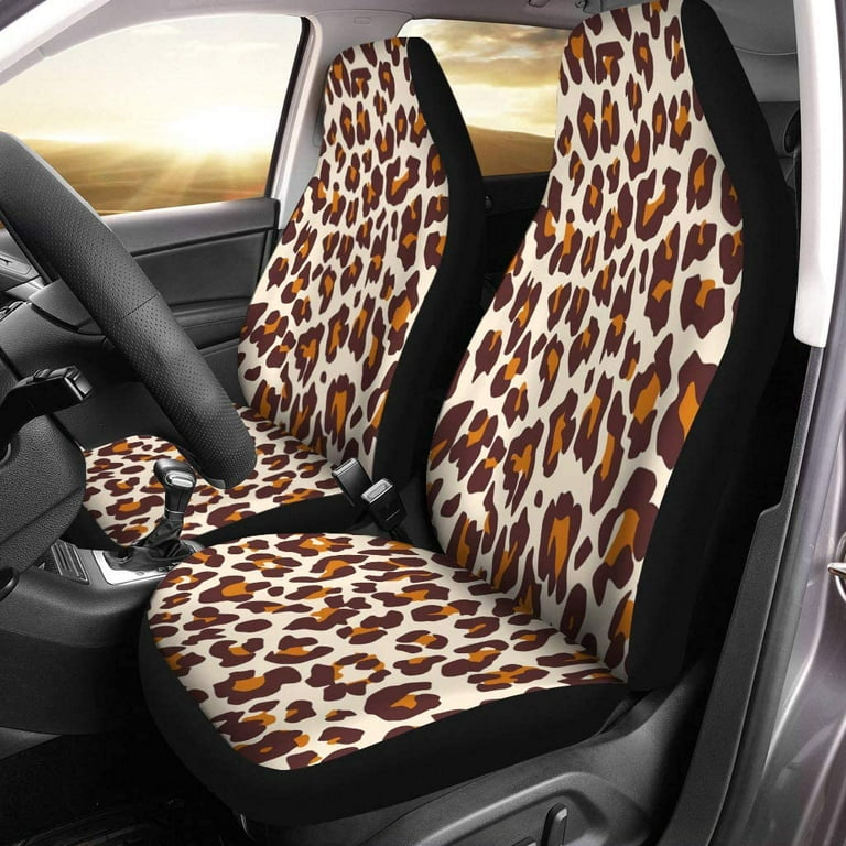 FMSHPON Set of 2 Car Seat Covers Cheetah Jungle Exotic Safari Leopard Pattern Orange Black Brown Universal Auto Front Seats Protector Fits for Car SUV