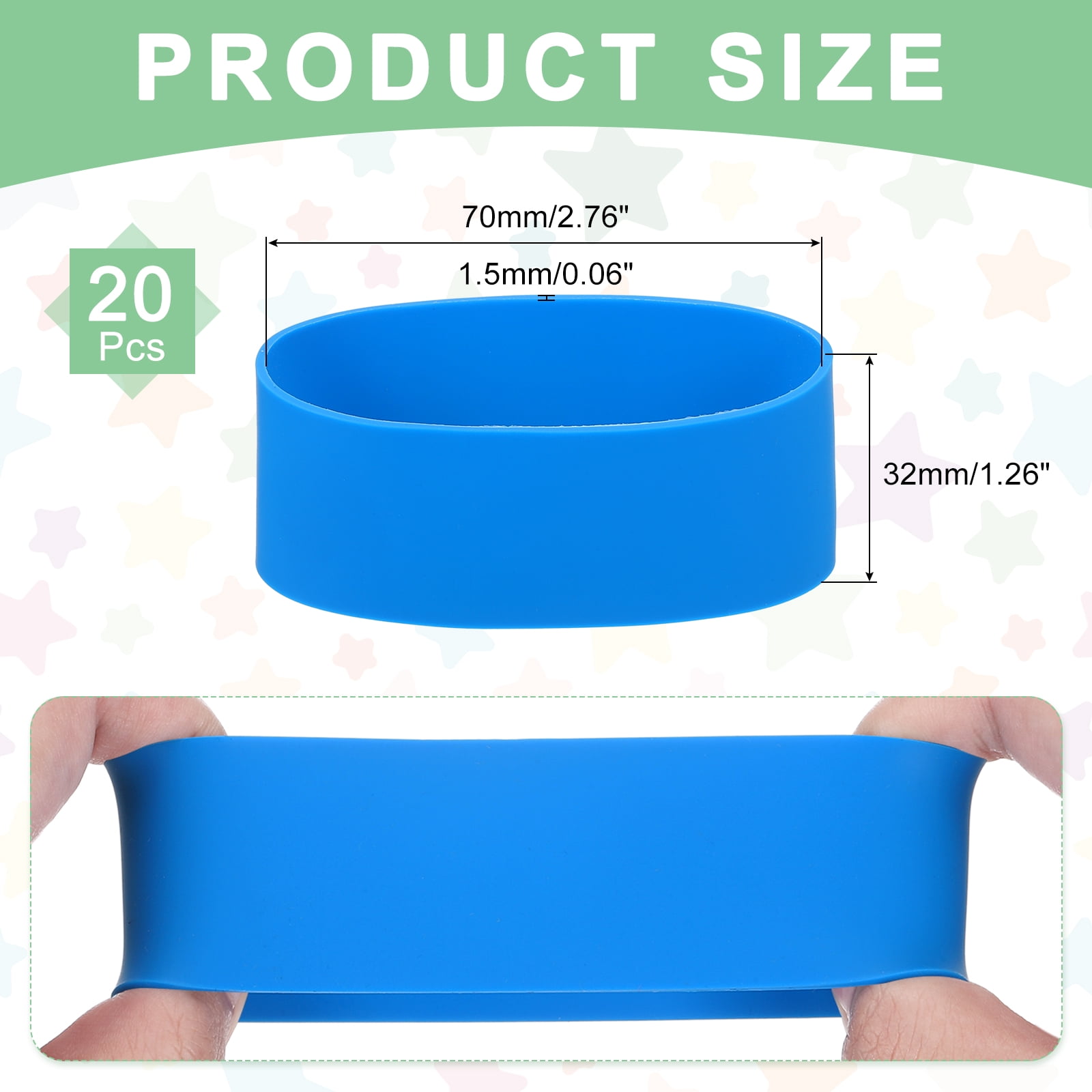 20Pcs Silicone Rubber Bands Non-slip 4.33 Inch for Art, Blue
