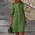 thumbnail image 2 of Kcodviy Robe-Chemise Midi pour Femme, Robe de Travail Décontractée, Robe à Boutons, Manches 1/2, Robe d'Été Décontractée, Robe Décontractée à Revers, 2 of 5