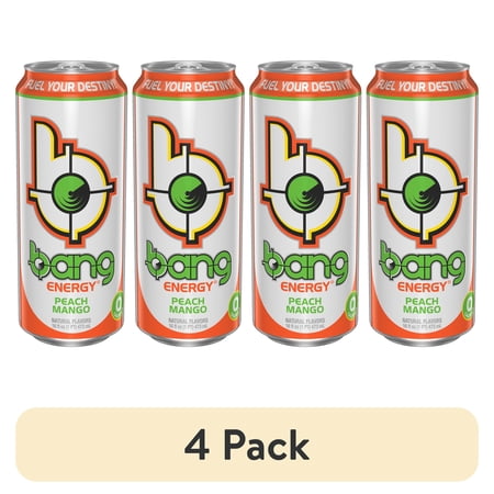(4 pack) Bang Energy Peach Mango, Energy Drink, 1 Count, 16 fl oz