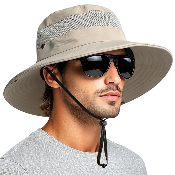 Gbobgt Unisex Wide Brim Mesh Sun Hat Uv Resistant Breathable Lightweight for Fishing Beach Outdoor Activities Khaki