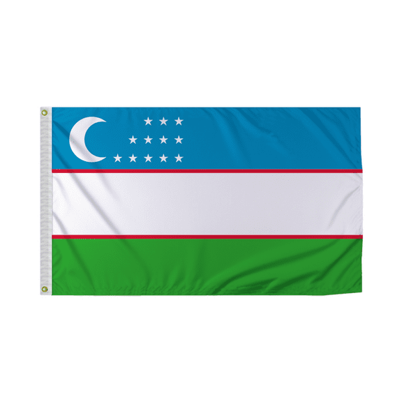 Promopatriot Uzbekistan National Flag 3x5 ft Polyester Double Stitched Edges Polyester Header Metal Grommets Fade Resistant & Vivid Colors Indoor