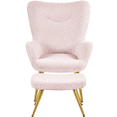 thumbnail image 3 of Renwick Boucle Accent Chair and Ottoman Set with Golden Metal Legs, Pink, 3 of 10