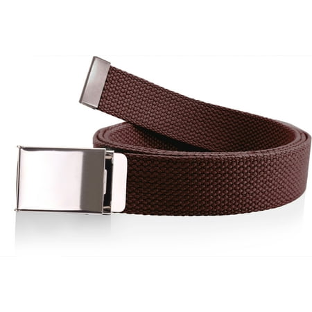 Canvas Web Belt Military Grade Cotton Flip-Top Metal Clamp Buckle Cut-To-Fit Burgundy 56