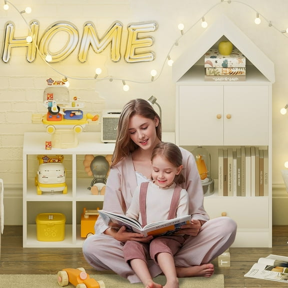 Glavbiku Multipurpose Children's Bookshelf with 1 Drawer,Adjustable Storage for Book and Toy,White