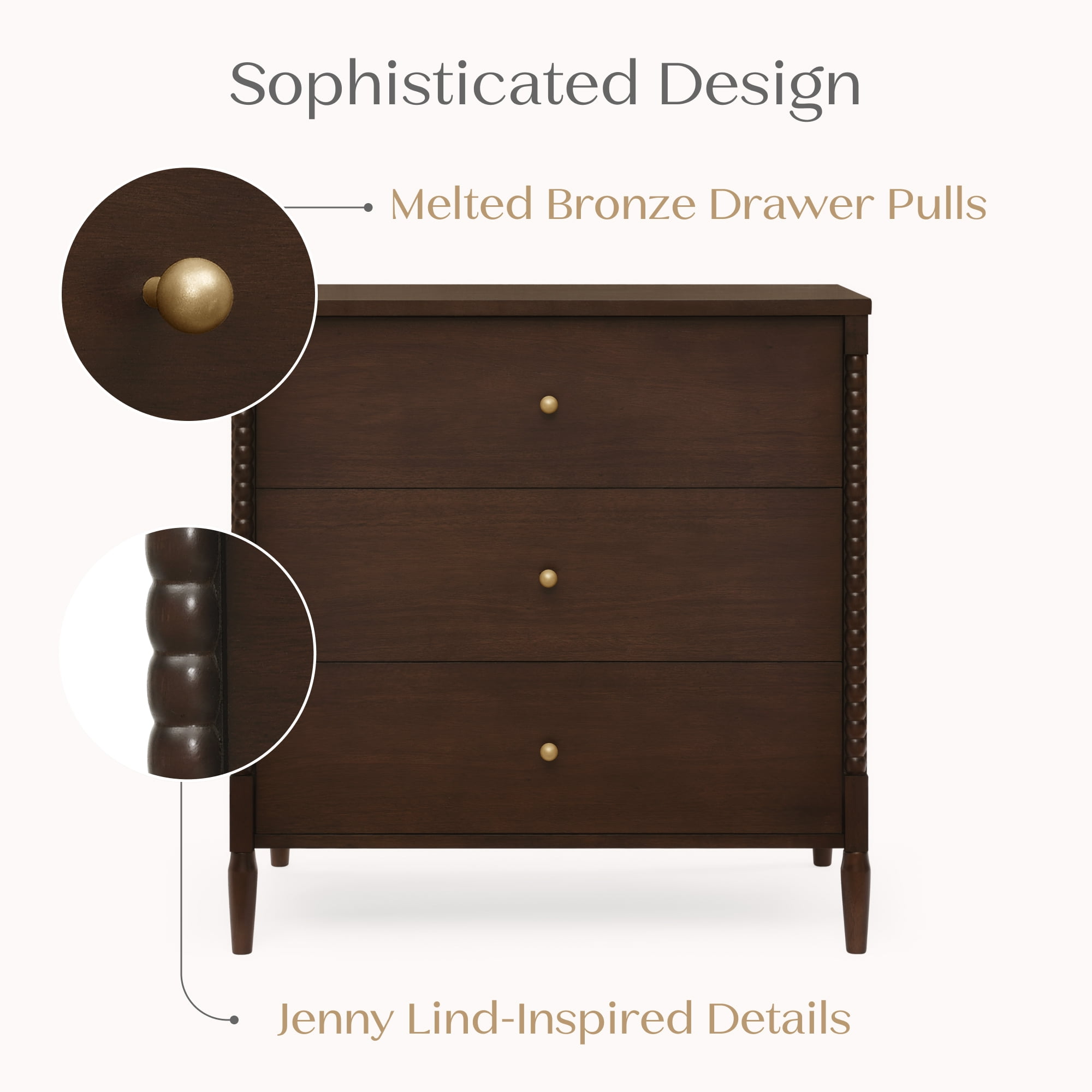 Delta Children Lily 3 Drawer Dresser with Interlocking Drawers, Walnut Espresso