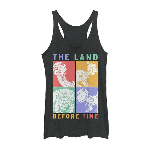 Women's The Land Before Time Dinosaur Squares Racerback Tank Top Black Heather Medium