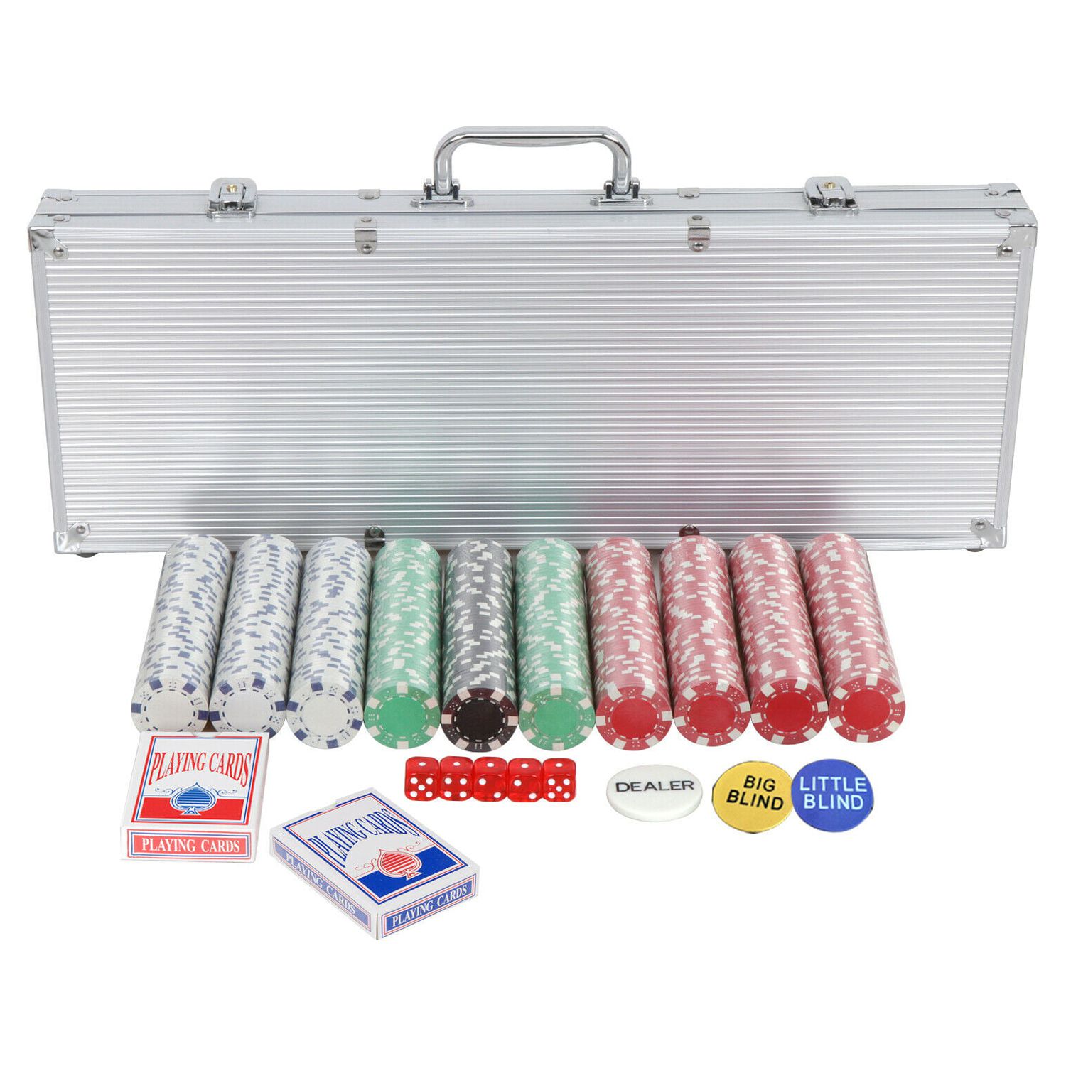 ZENY 500 Poker Chip Set 11.5 Gram Dice Style Aluminum Case, Cards, Dices, Blind Button - image 5 of 6
