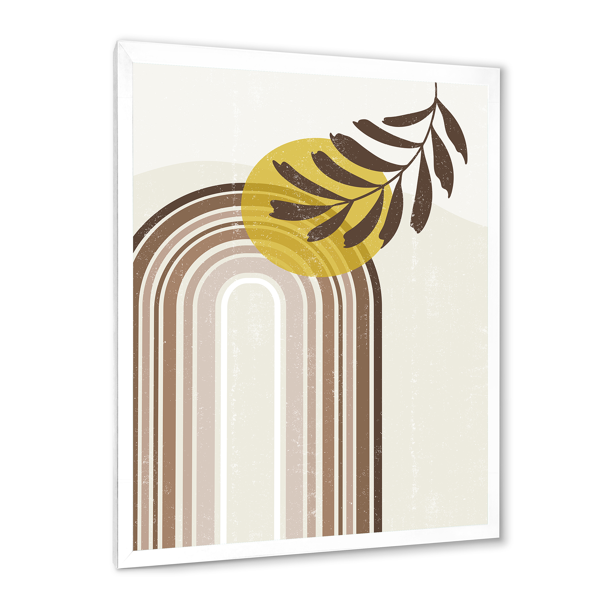 Designart 'Abstract Moon and Sun With Leaf In Earth Tones' Modern Framed Art Print