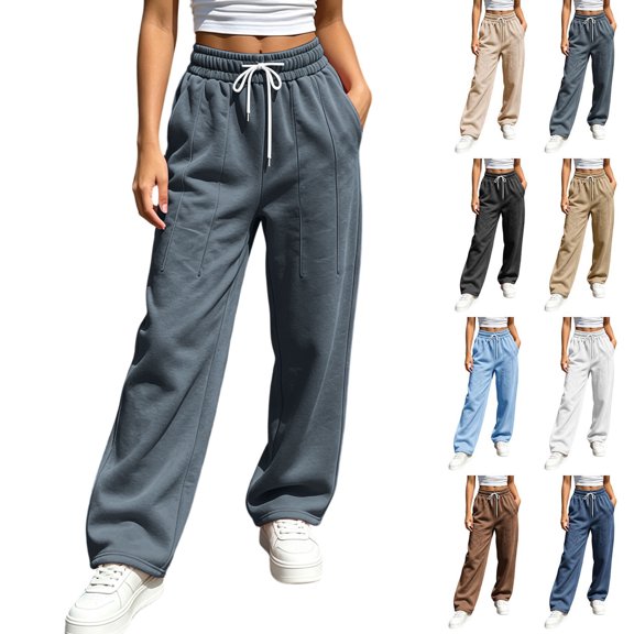 Luvrsol Plus Size Womens Sweat Pants Wide Leg Joggers Loose Casual Pants with Drawstring and Pockets S-3XL