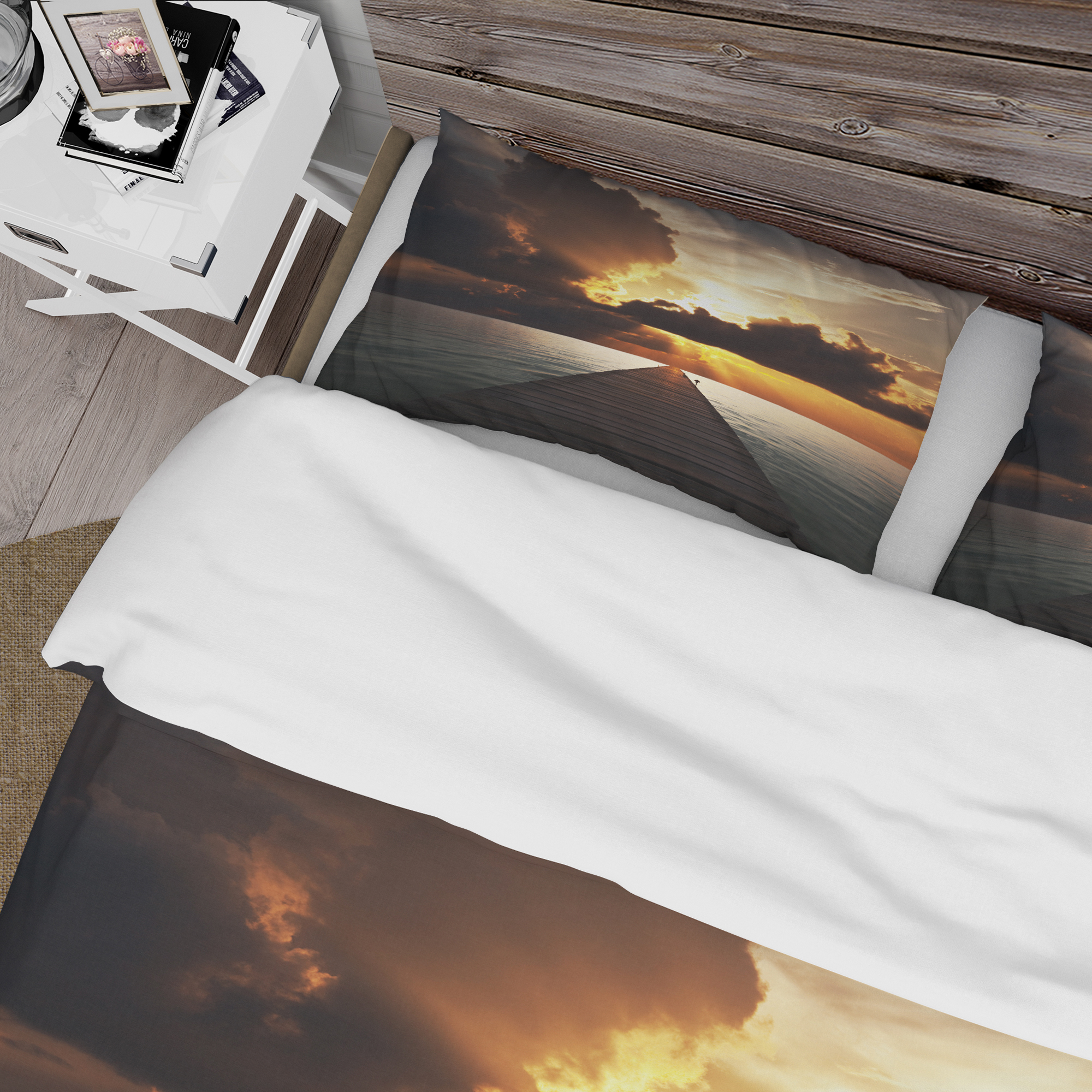 Designart 'Indefinite Wooden Pier to Gloomy Sea' Bridge Duvet Cover Set