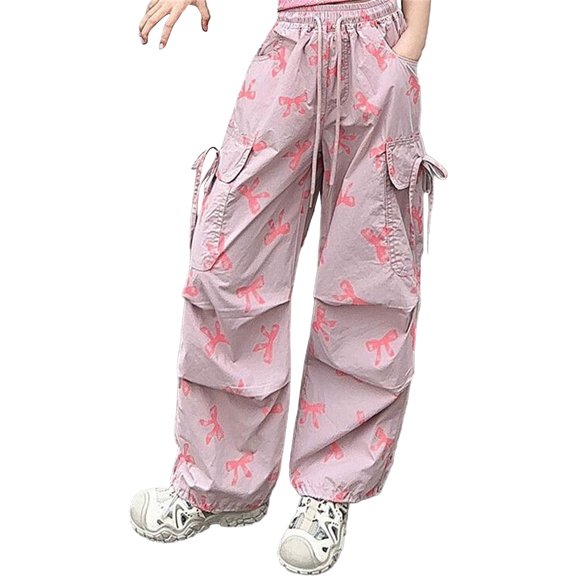 KAUOD 2025 Girls Vintage Jeans Wide Leg Baggy Denim Pants Cute Bow High Elastic Waist Y2k Trousers Summer Kids Streetwear