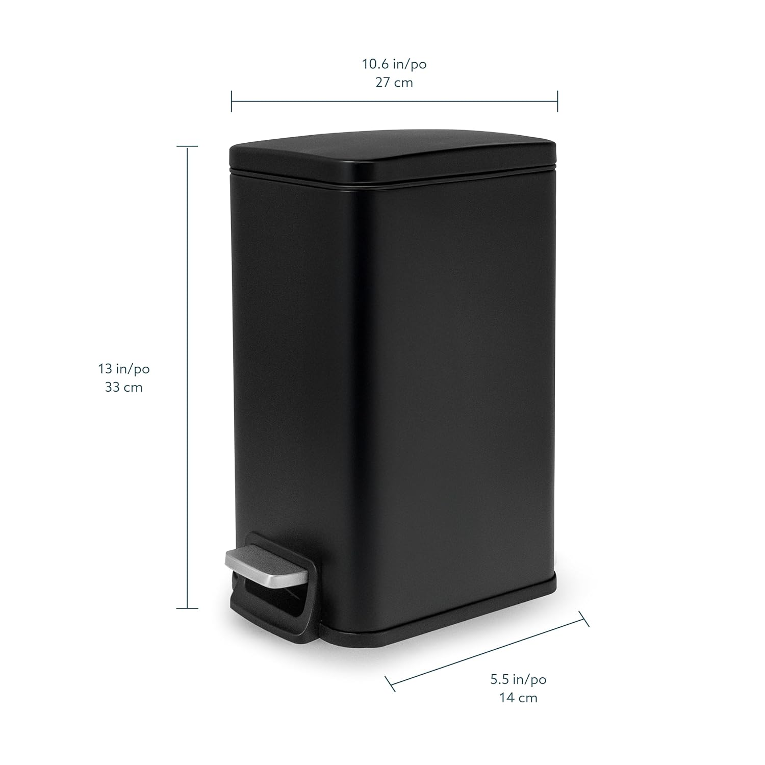 Moorefield Forte Slim Rectangular Step Trash Can, 1.6 Gallon Compact Bathroom Waste Bin with Soft Close Lid and Removable Inner Bucket, Matte Black