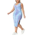 thumbnail image 4 of Vestido de verano sin mangas para mujer de talla grande Agnes Orinda, con diseño de teñido anudado, abertura lateral, escote en V, estilo casual midi, talla 3X, color púrpura y azul, 4 of 5