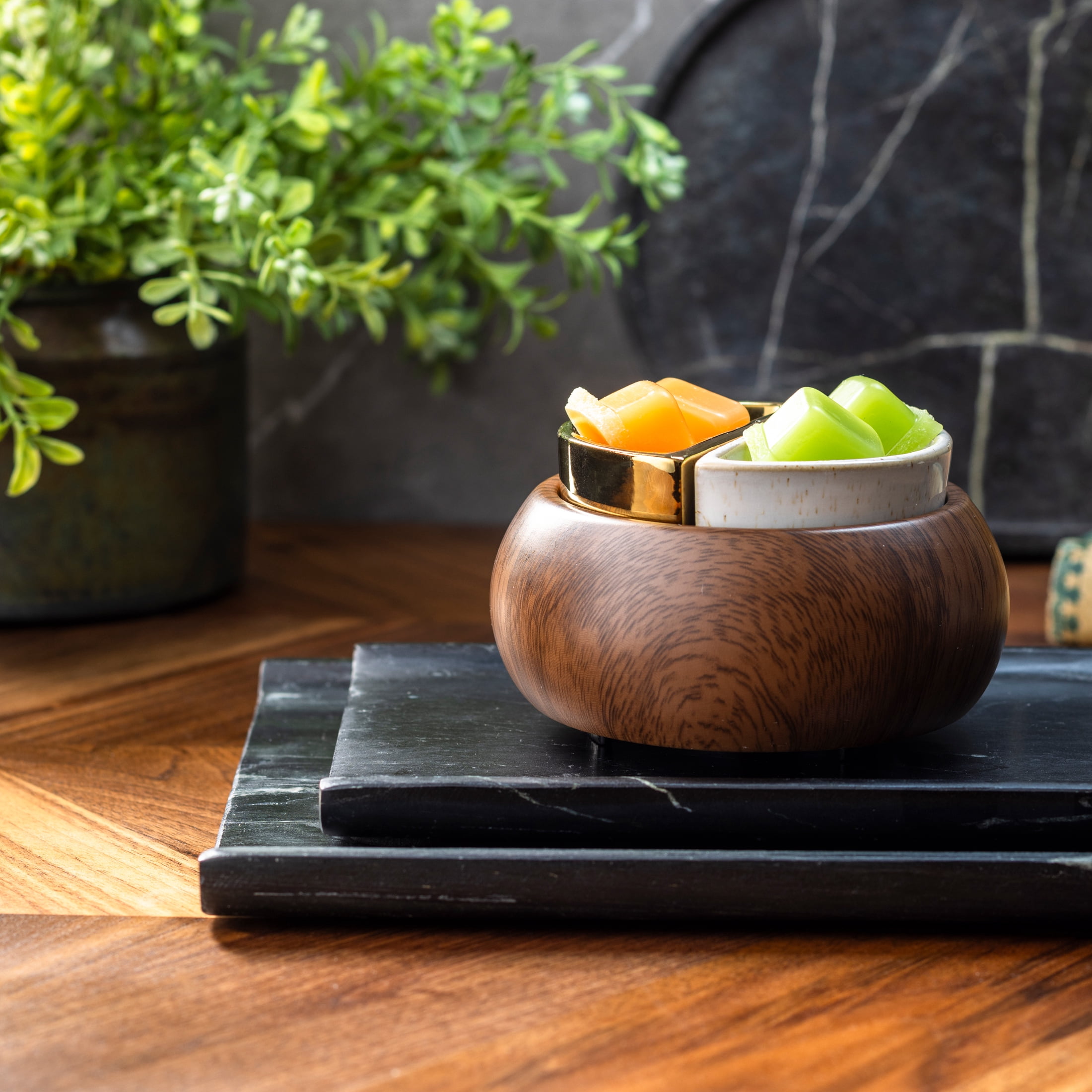 Better Homes & Gardens Full Size Split Dish Electric Wax Melt Warmer, Dark Wood Grain Base