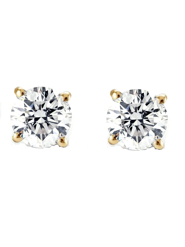 Genuine Diamond Round Stud Earrings ~14k White gold plate ~ Gift box 