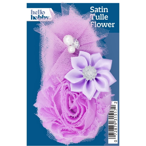 Hello Hobby Accessory Satin Flower With Purple Tulle 1 Piece