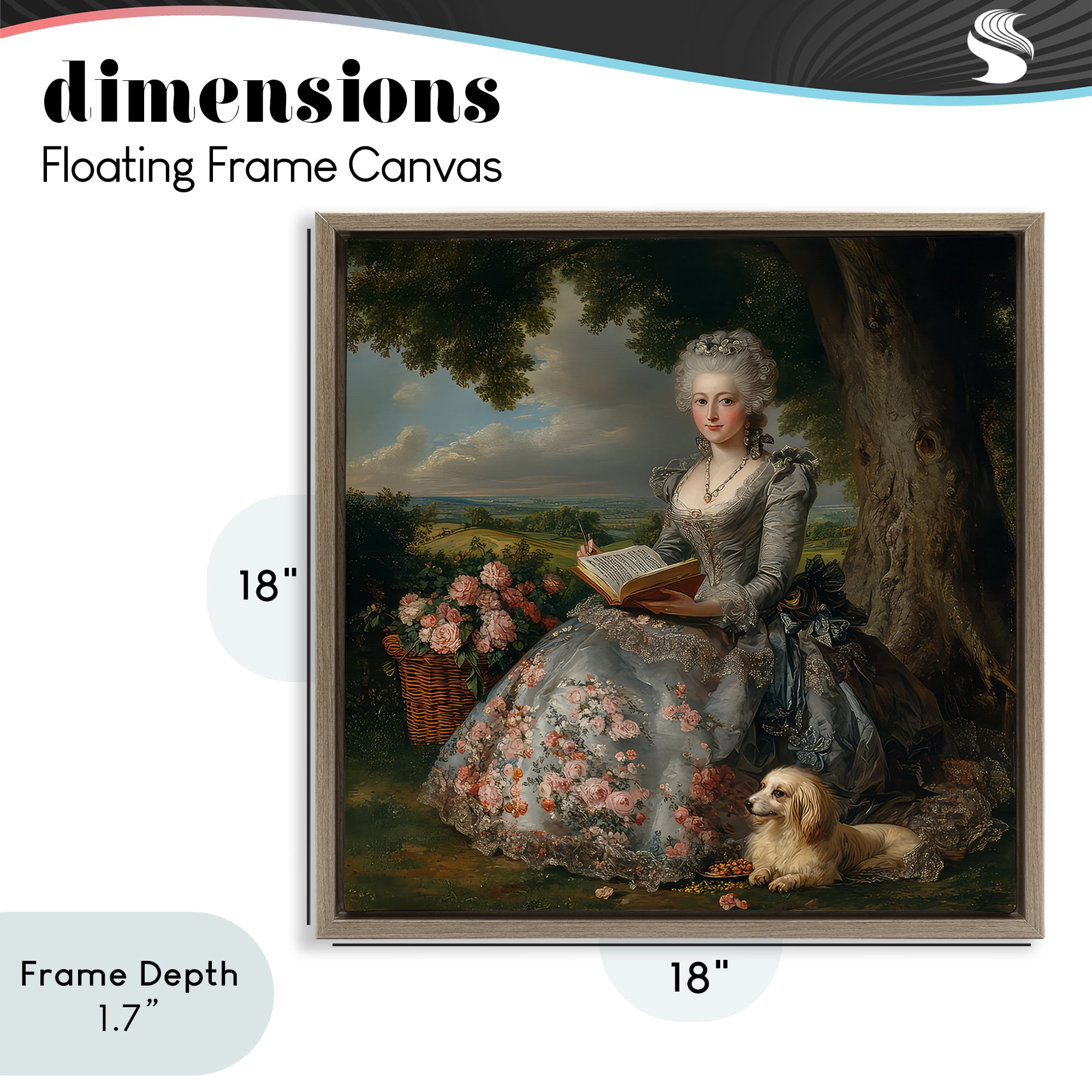 Stupell Industries Reading Rococo Lady with Dog Brown Framed Floater Canvas Wall Art, design by The Wands Want