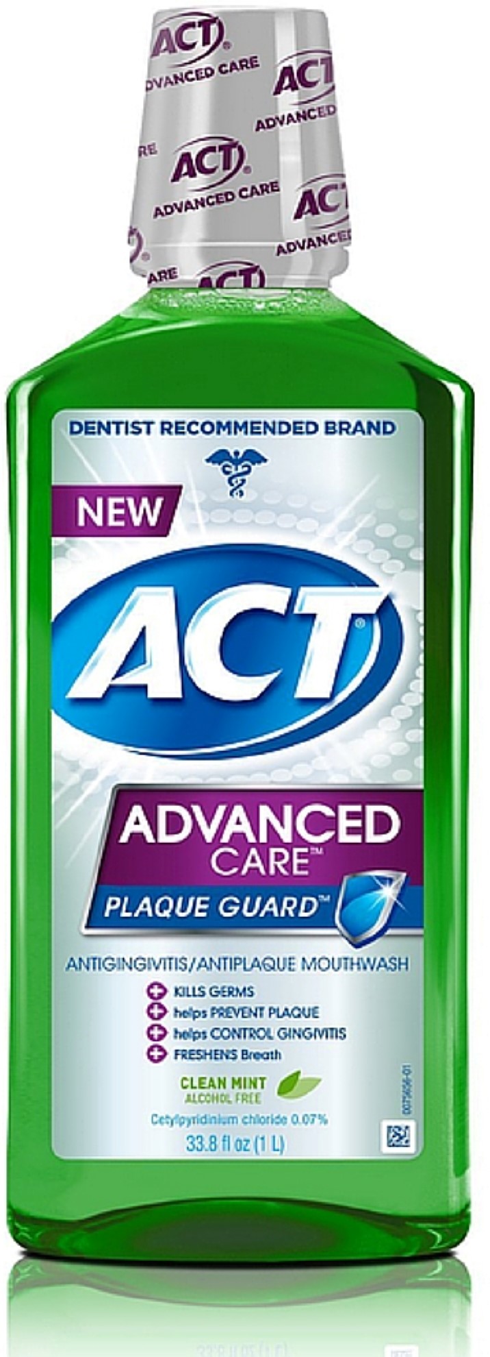 ACT Advanced Care Plaque Guard Mouthwash, Clean Mint 33.80 oz (Pack of