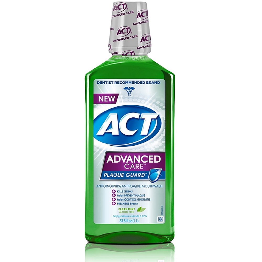 ACT Advanced Care Plaque Guard Mouthwash, Clean Mint 33.80 oz (Pack of