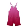 thumbnail image 4 of AJTQTH Girls Summer Sleeveless Casual Solid Color One Piece Romper Loose Fit Summer Spaghetti Strap Overalls Shorts Jumpsuit with Pockets Z01-Hot Pink 13-14 Years, 4 of 8
