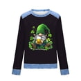 thumbnail image 5 of TaTaai Women Casual Long Sleeve Waffle Knit Top St Patrick's Day Printed Crew Neck Denim Splice Solid Color Fashion Streetwear Top Gift, 5 of 5