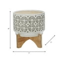 thumbnail image 3 of Ivory Ceramic Planter with Wooden Stand - Decorative Indoor/Outdoor Plant Pot - Modern Boho Home & Garden Decor - Stylish Round Flower Pot for Succulents & Herbs - 8", Ivory & Tan, 3 of 10
