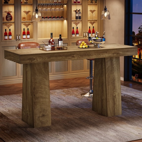 63" Rustic Bar Height Table, Rectangular Counter-Height Home Bar with Thick Tabletop & Stable Base for Kitchen, Dining Room, Living Room or Pub