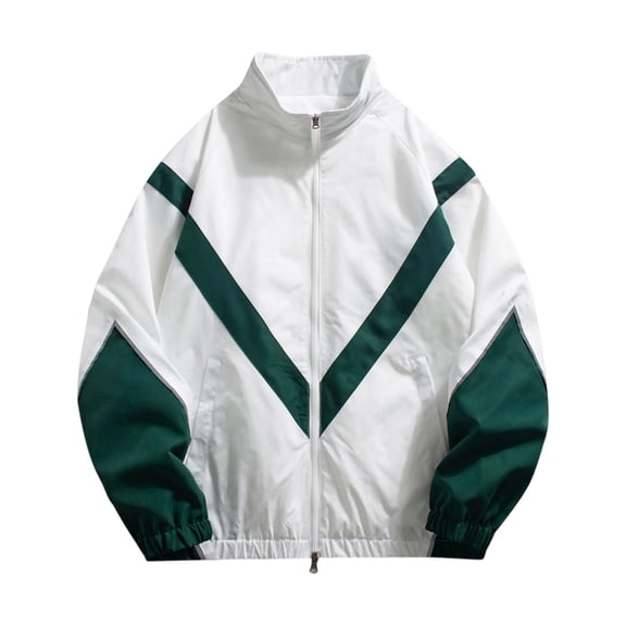 asjyhkr Mens Lightweight Jackets Casual Streetwear Waterproof Full-Zip Stand Collar Color Blocked Loose Daily Wear Coat(X-Large,White)