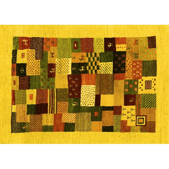 Ahgly Company Indoor Rectangle Abstract Yellow Contemporary Area Rugs, 3' x 5'