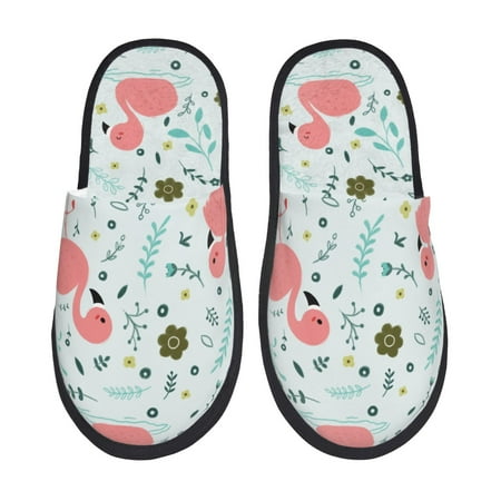 Balery Cute Flamingo Slient Indoor Furry Fleece Comfort House Shoes Soft Non-Slip Home Shoes Cotton slippers House Slippers-- Medium