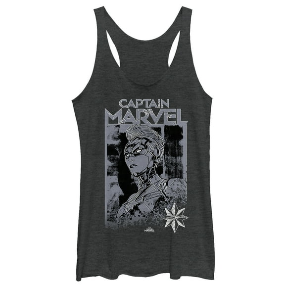 Women's Marvel Captain Marvel Vintage Hero  Racerback Tank Top Black Heather Large