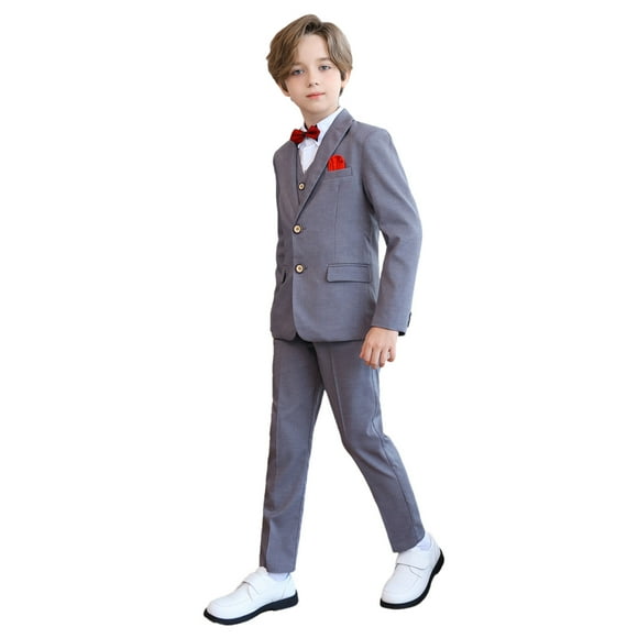 Children Boys' Formal Suits Set 5 Piece Classic Formal Suit Set Kids Tuxedo Suit Outfits Ladys Outfits Gray 3Y
