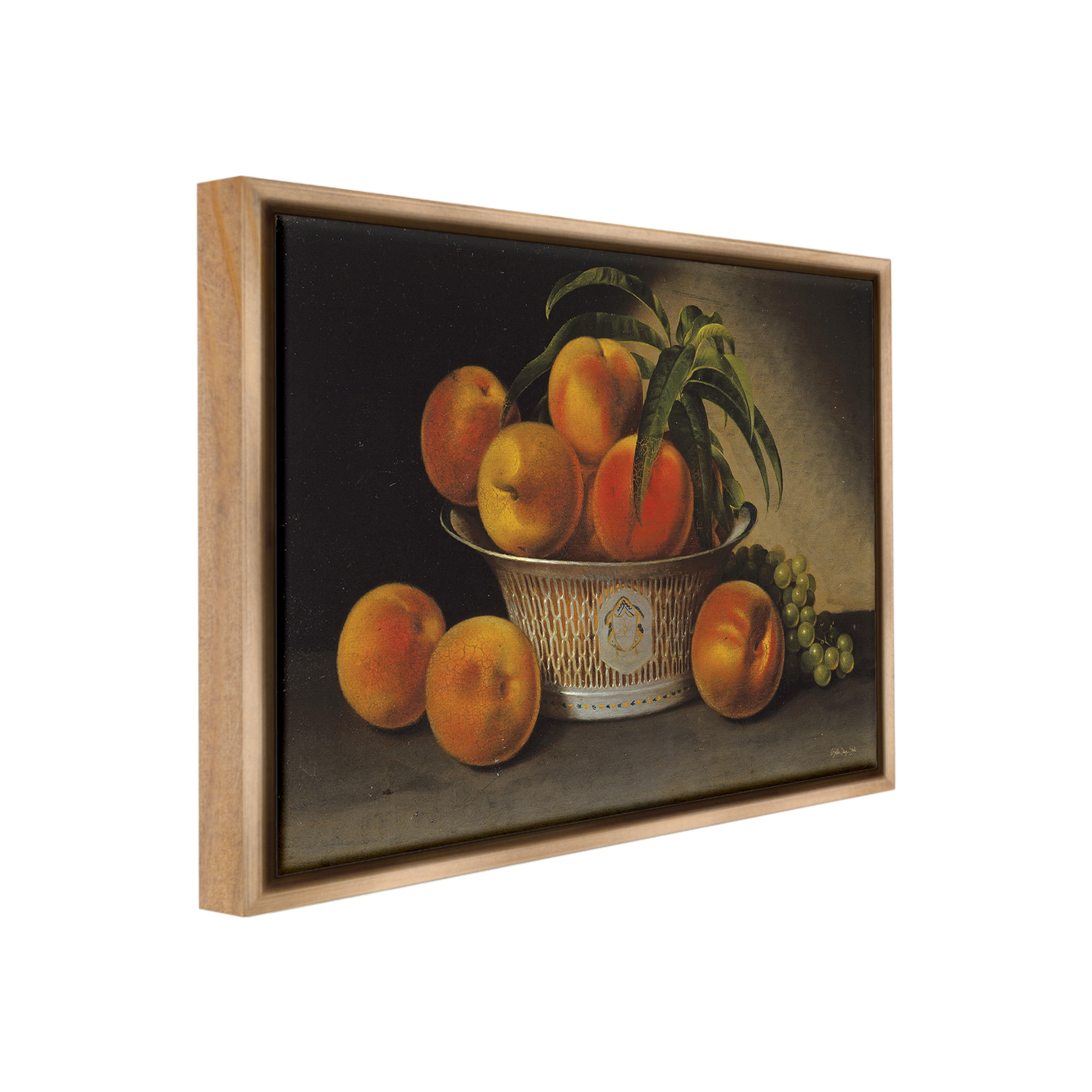 Stupell Industries Classic Peaches & Grapes Food & Beverage Painting Brown Floater Framed Canvas Art Print Wall Art, 31 x 25