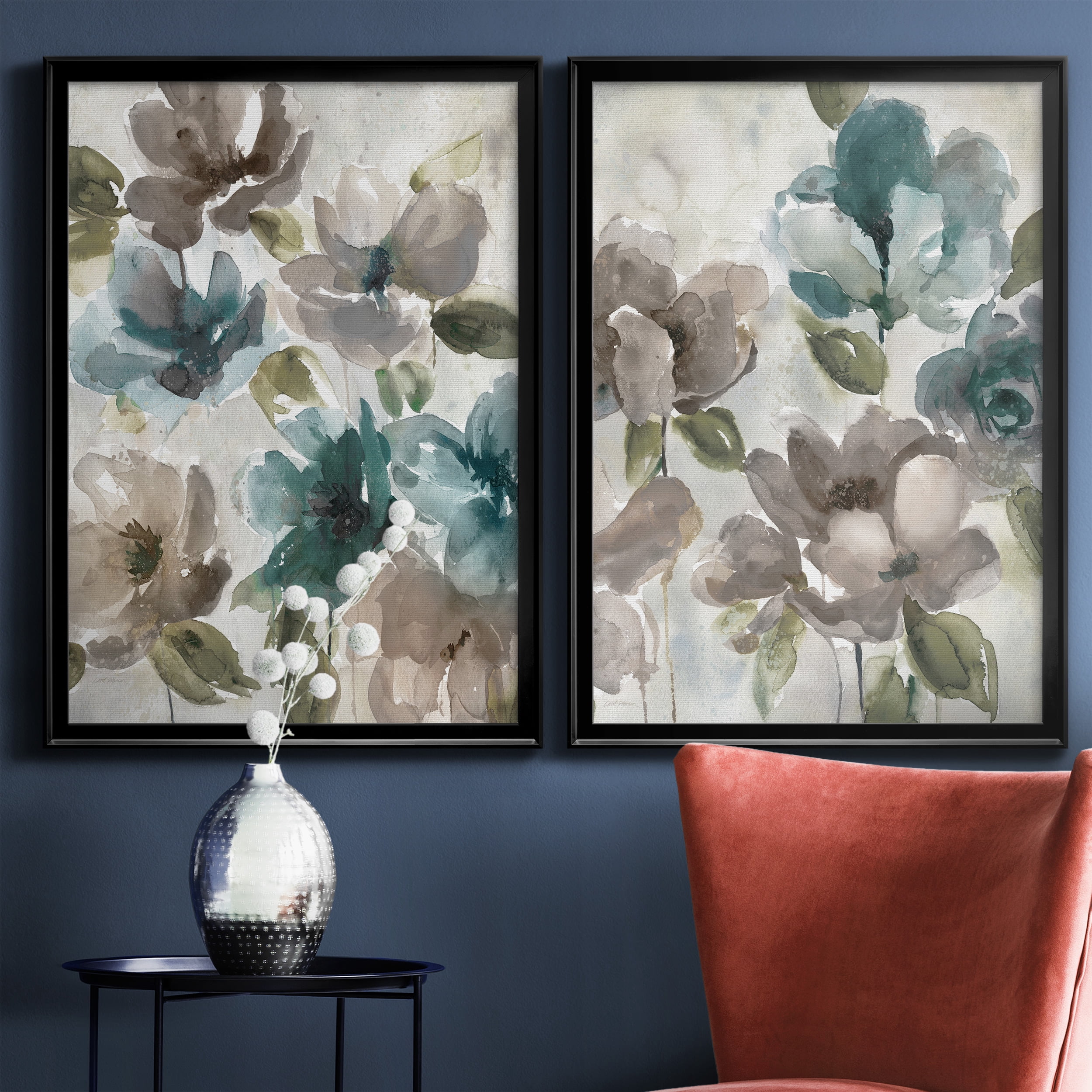 2 Piece Set Topaz Garden I Premium Framed Canvas - Ready to Hang - 26.5 x 36.5 Each - Black Frame