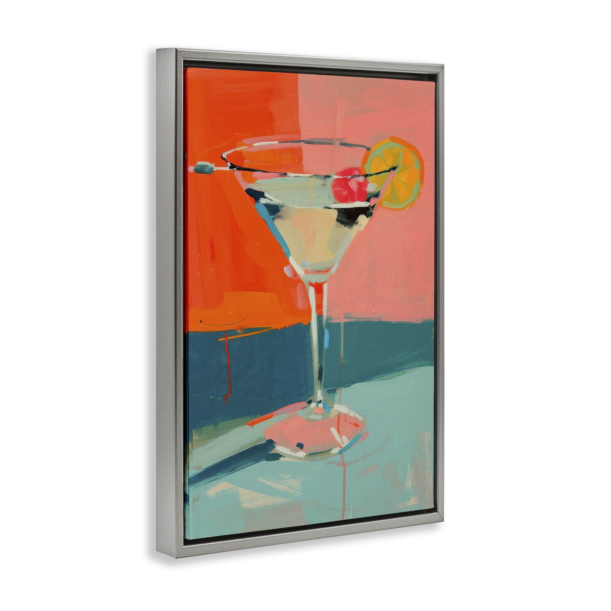 Stupell Industries Modern Cocktail Time Food & Beverage Painting Gray Floater Framed Canvas Art Print Wall Art, 21 x 31